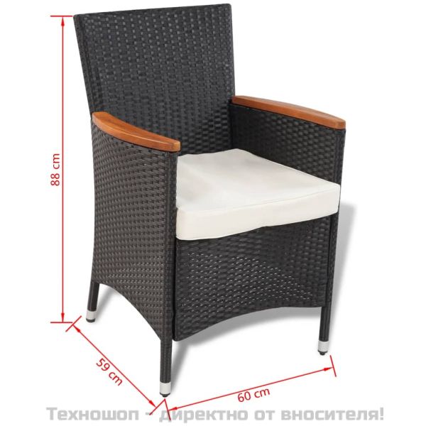 Градински комплект с възглавници, 5 части, черен полиратан