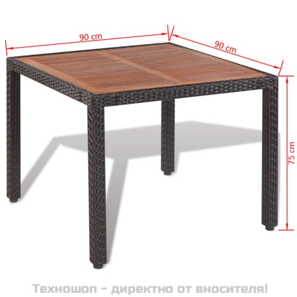 Градински комплект с възглавници, 5 части, черен полиратан