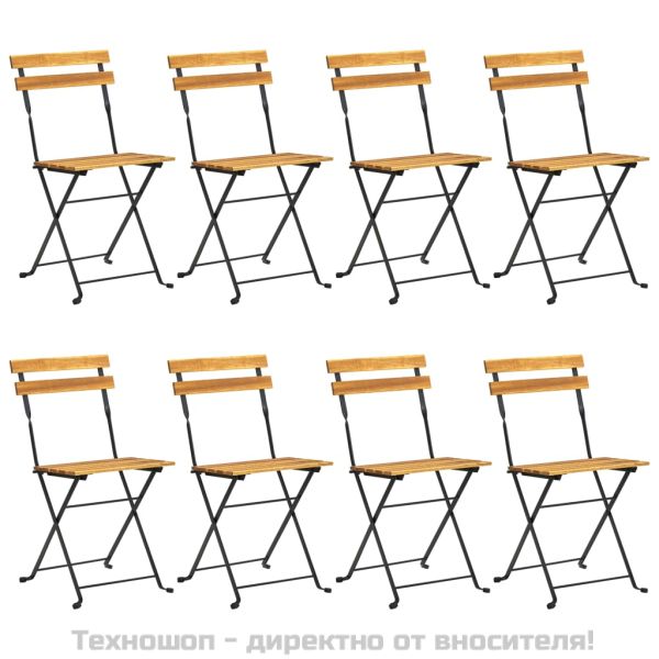 Сгъваеми градински столове, 8 бр, стомана и акация масив