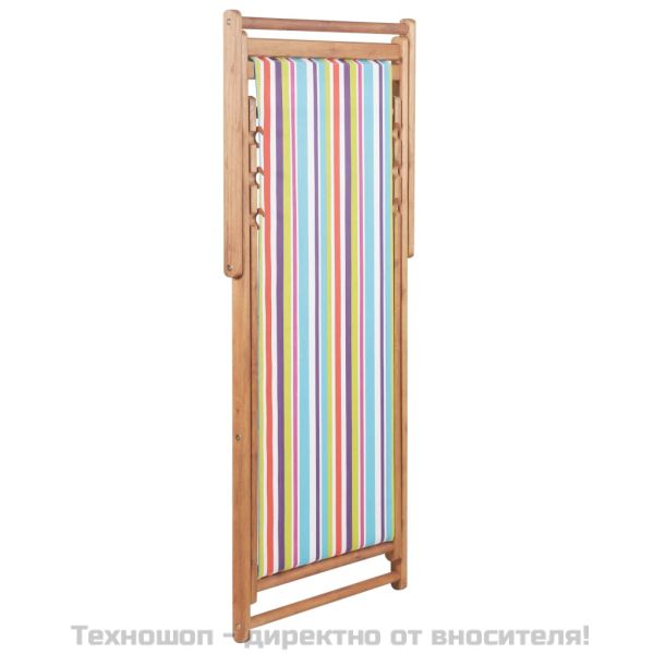 Сгъваем плажен стол, текстил и дървена рамка, многоцветен