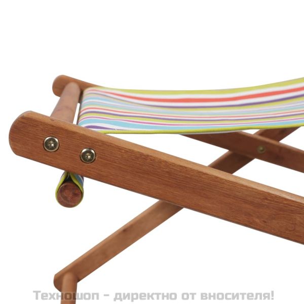 Сгъваем плажен стол, текстил и дървена рамка, многоцветен