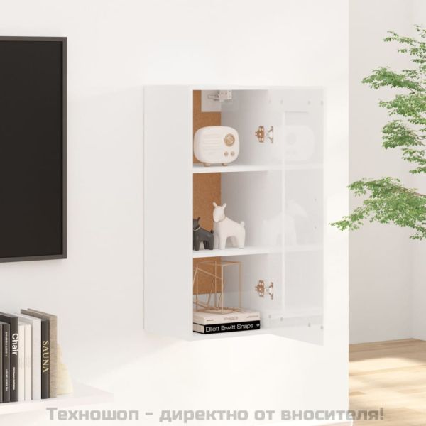 Окачен шкаф,Висок гланц бял, 35x34x90 см, инженерно дърво