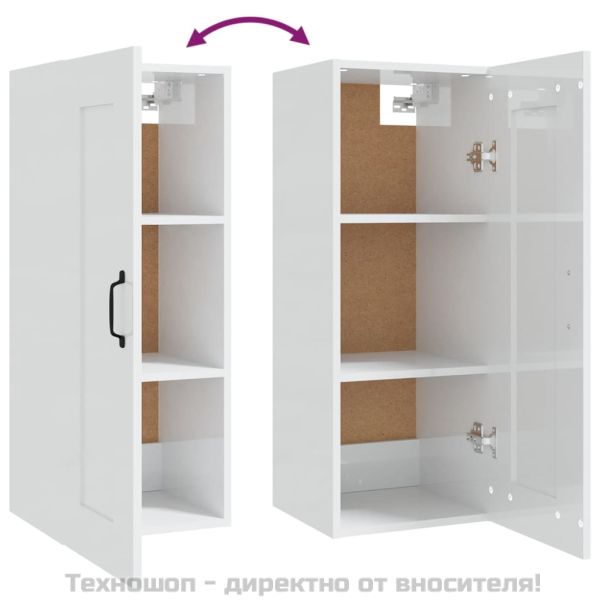 Окачен шкаф,Висок гланц бял, 35x34x90 см, инженерно дърво