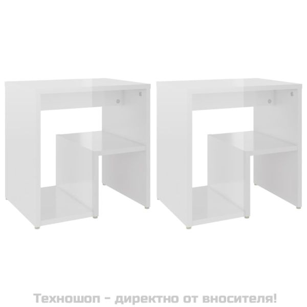 Шкафче за спалня, бял гланц, 2 бр, 40x30x40 см, инженерно дърво