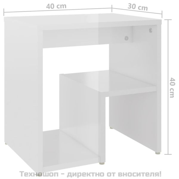 Шкафче за спалня, бял гланц, 2 бр, 40x30x40 см, инженерно дърво
