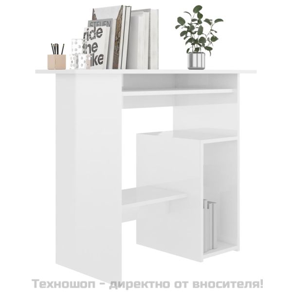 Бюро, бял гланц, 80x45x74 см, инженерно дърво