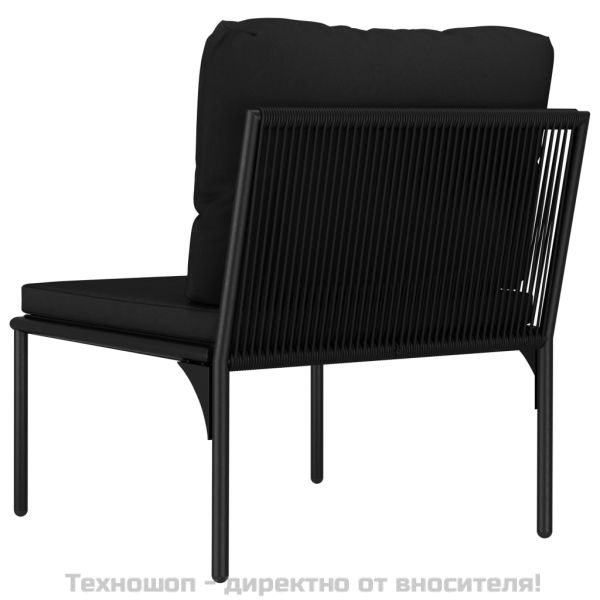 Градински комплект с възглавници, 3 части, черен, PVC