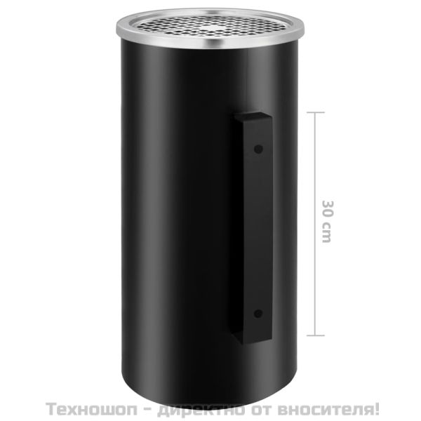 Стенен кош пепелник, стомана, 26 л, черен