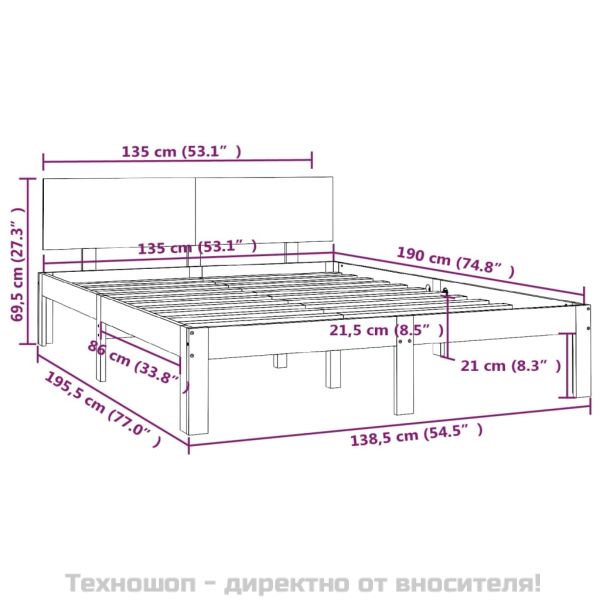 Рамка за легло, бяла, дърво масив, 135x190 cм, Double