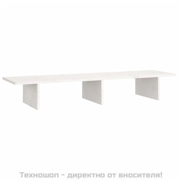Поставка за монитор, бяла, 100x27x15 см, бор масив