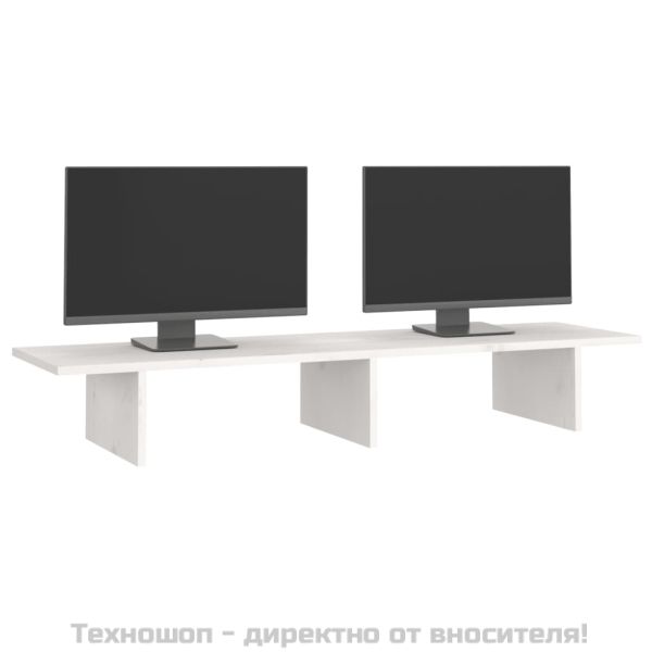 Поставка за монитор, бяла, 100x27x15 см, бор масив
