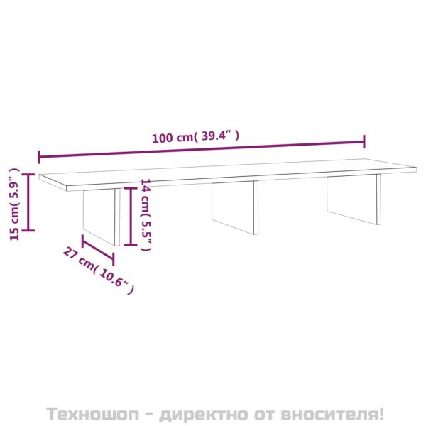 Поставка за монитор, бяла, 100x27x15 см, бор масив