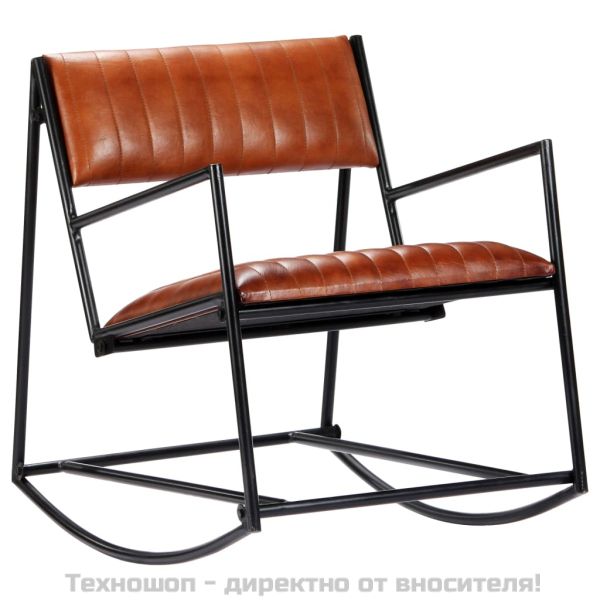 Люлеещ стол, кафяв, естествена кожа