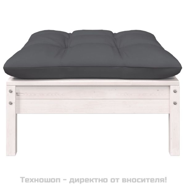 Градинска табуретка с възглавница антрацит, бяла, бор масив