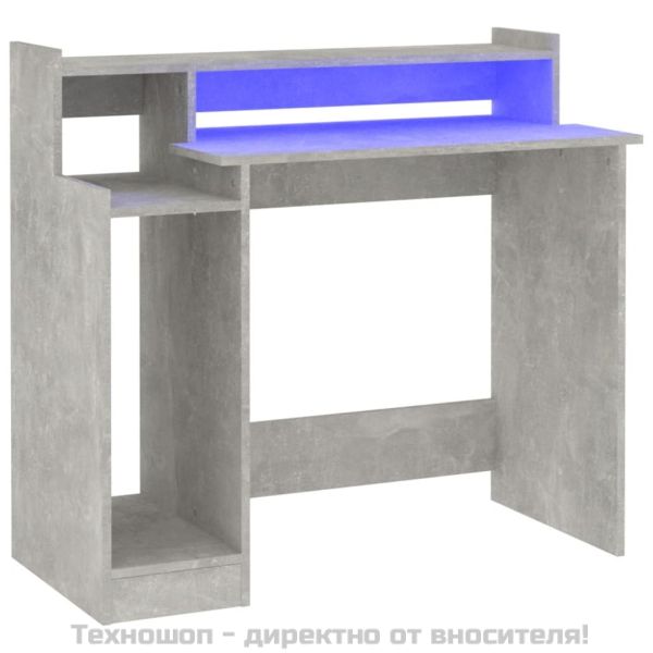 Бюро с LED, бетонно сиво, 97x45x90 см, инженерно дърво