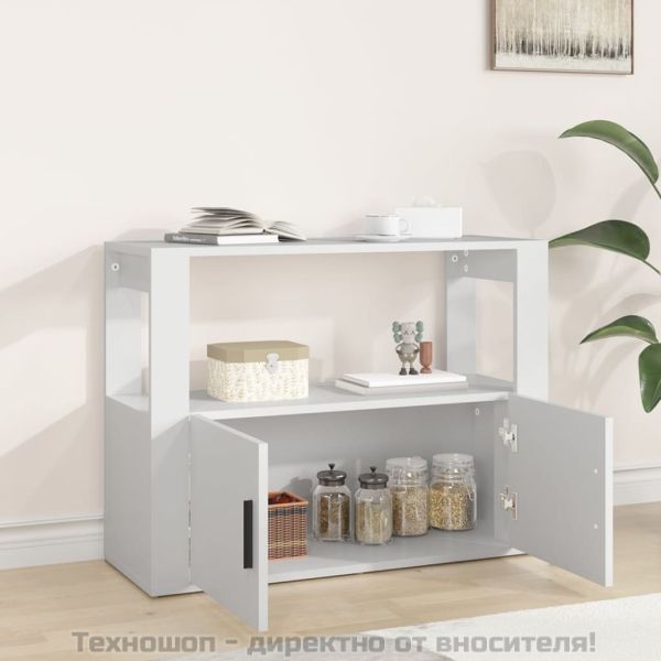 Сайдборд, бял, 80x30x60 см, инженерно дърво