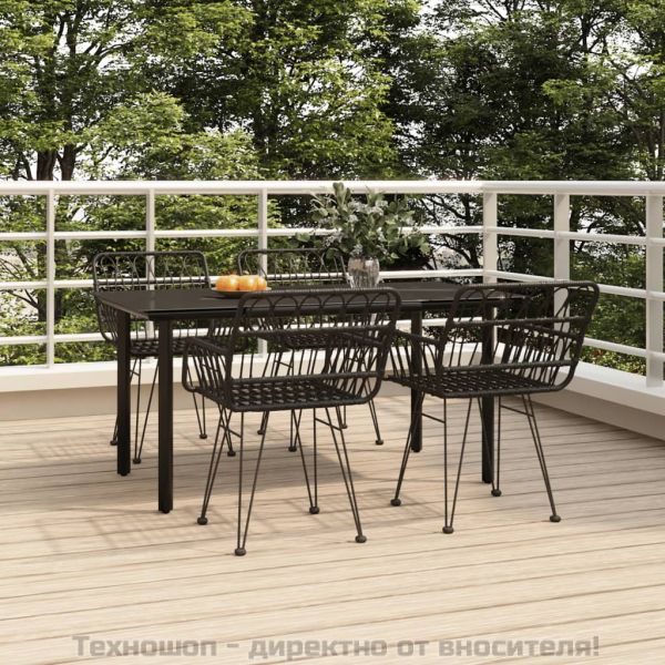 Градински трапезен комплект, 5 части, черен, полиратан