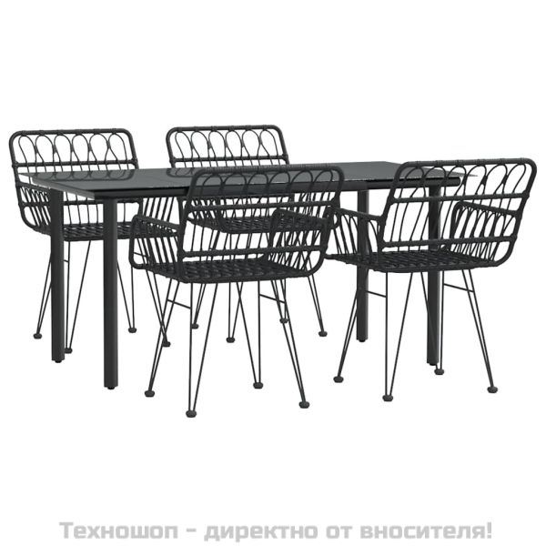 Градински трапезен комплект, 5 части, черен, полиратан