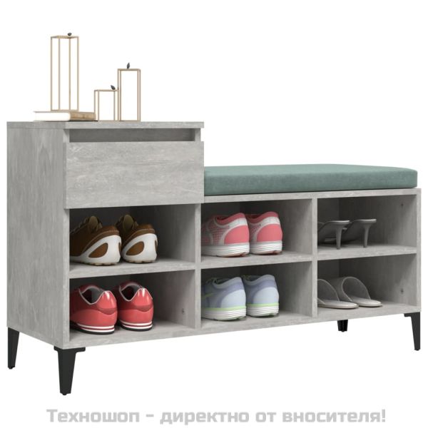 Шкаф за обувки, бетонно сив, 102x36x60 см, инженерно дърво