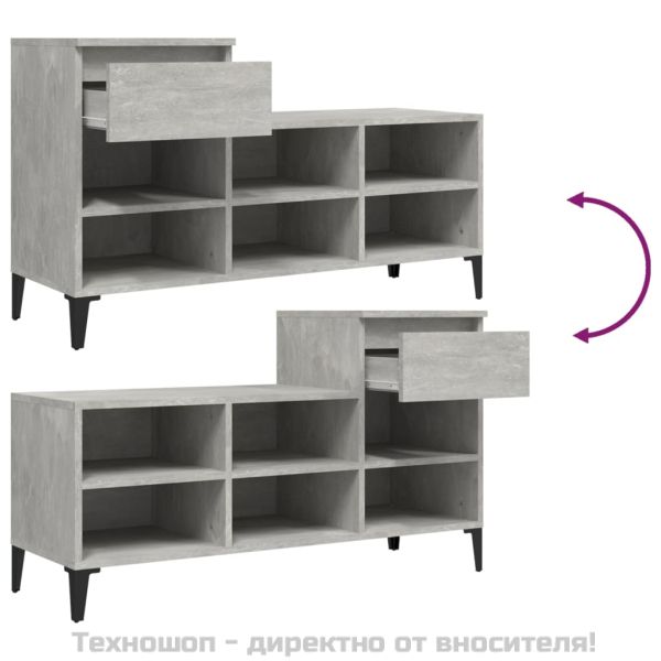 Шкаф за обувки, бетонно сив, 102x36x60 см, инженерно дърво