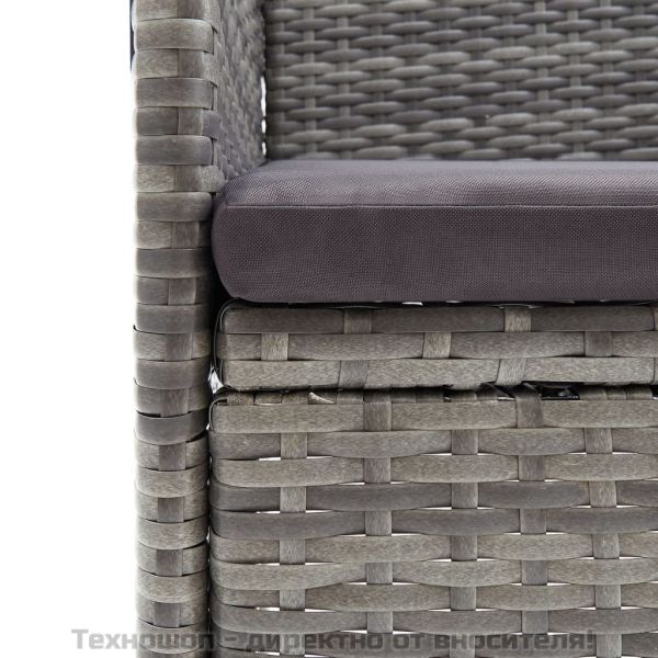 Градински трапезен комплект с възглавници 5 части, сиво и черно