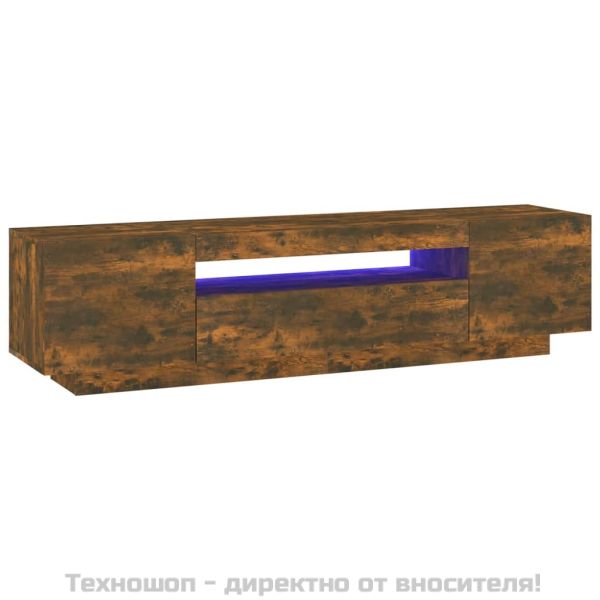 ТВ шкаф с LED осветление, опушен дъб, 160x35x40 см