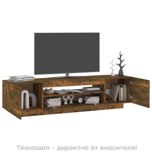 ТВ шкаф с LED осветление, опушен дъб, 160x35x40 см