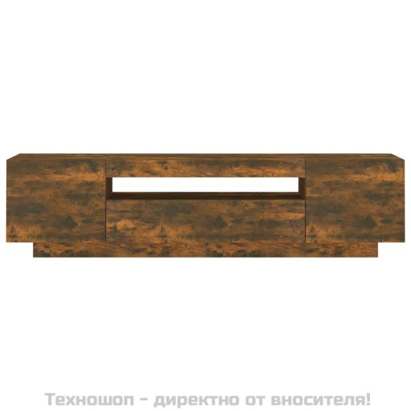 ТВ шкаф с LED осветление, опушен дъб, 160x35x40 см