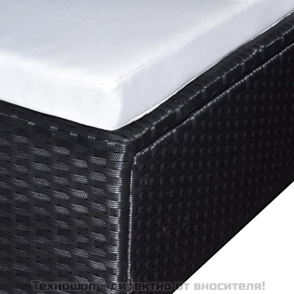 Градински комплект с възглавници, 6 части, черен полиратан