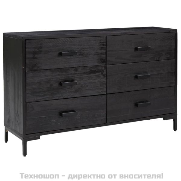 Сайдборд, черен, 110x35x70 см, борова дървесина масив