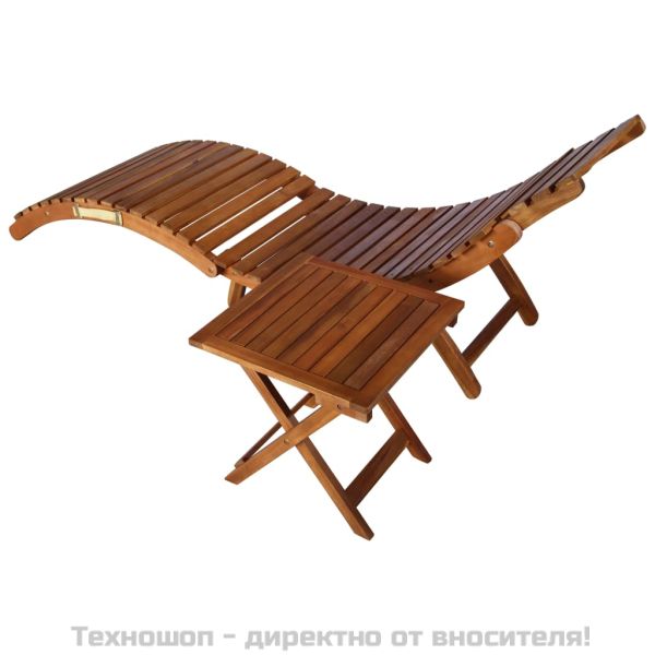 Шезлонг с маса, акациево дърво масив, кафяв