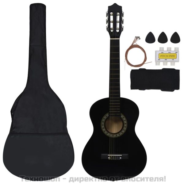 Комплект класическа китара за начинаещи 8 части черен 1/2 34"