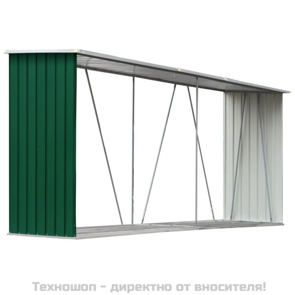 Навес за дърва, поцинкована стомана, 330x84x152 см, зелен