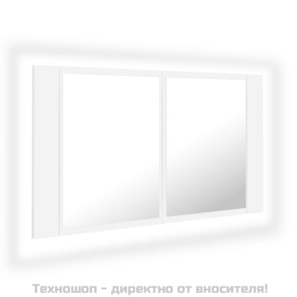 Шкаф с LED огледало за баня, бял, 80x12x45 см, акрил