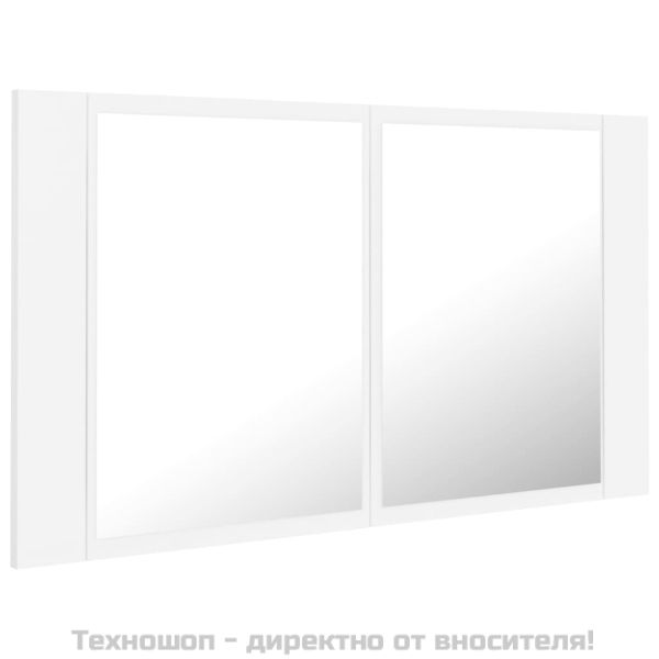 Шкаф с LED огледало за баня, бял, 80x12x45 см, акрил