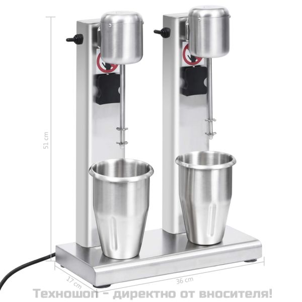 Миксер за млечен шейк с две купи, неръждаема стомана, 2 л