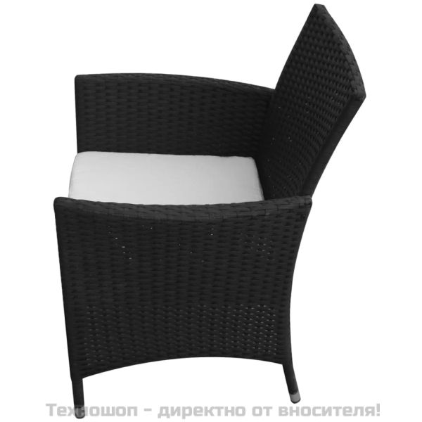 Градински комплект с възглавници, 7 части, черен полиратан