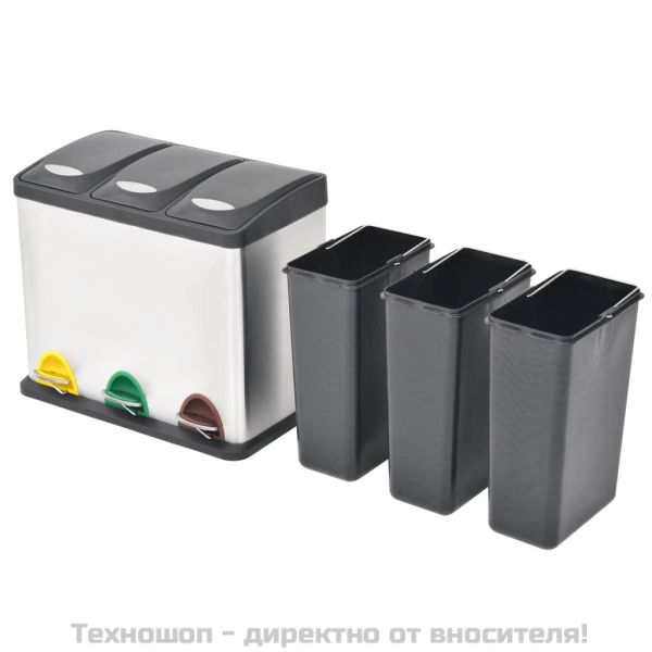 Кош за рециклиране на боклук с педал, неръждаема стомана, 24 л