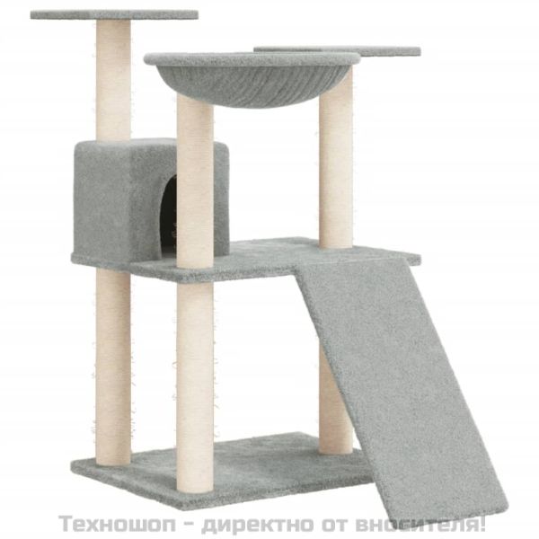 Котешко дърво със сизалени стълбове, светлосиво, 83 см
