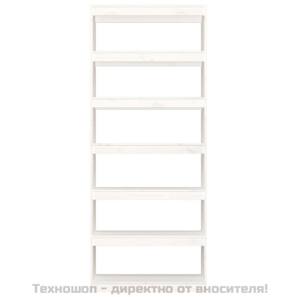 Библиотека/разделител за стая, бяла, 80x30x199,5 см, бор масив