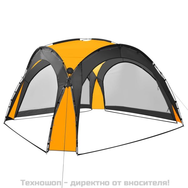 Парти шатра с LED и 4 стени, 3,6x3,6x2,3 м, жълта