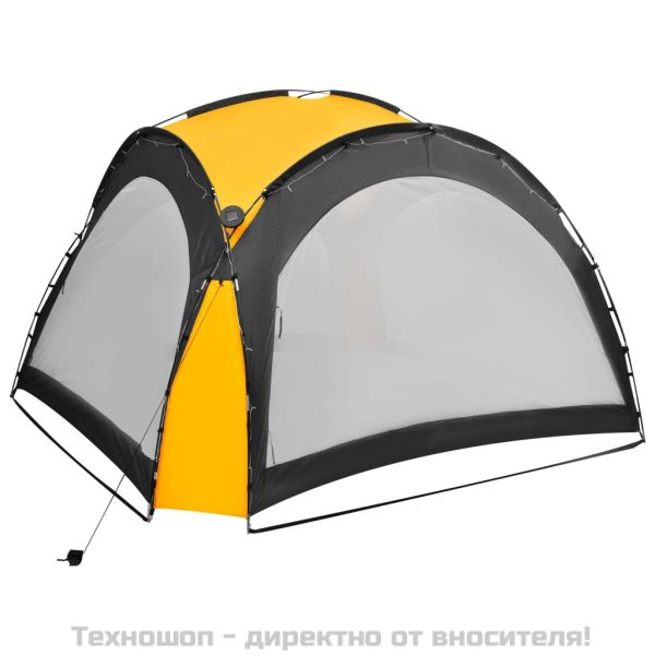 Парти шатра с LED и 4 стени, 3,6x3,6x2,3 м, жълта