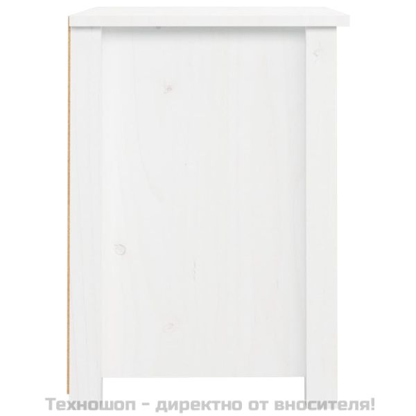 Нощно шкафче, бяло, 40x35x49 см, борово дърво масив