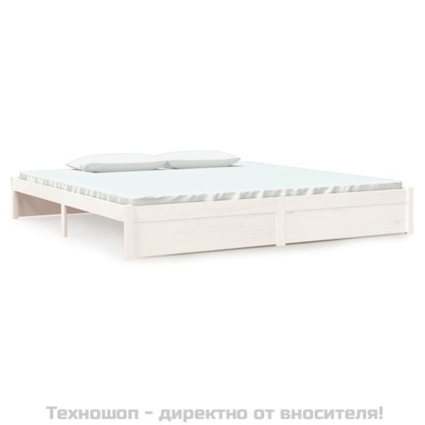 Рамка за легло, бяла, дърво масив, 200x200 см