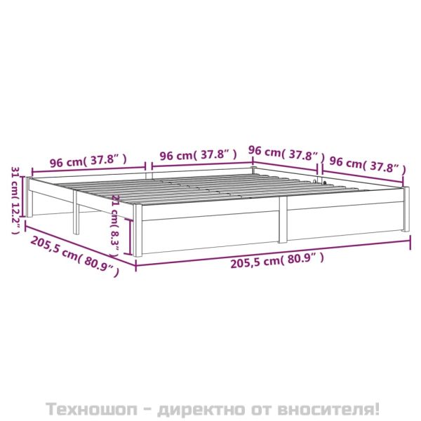 Рамка за легло, бяла, дърво масив, 200x200 см