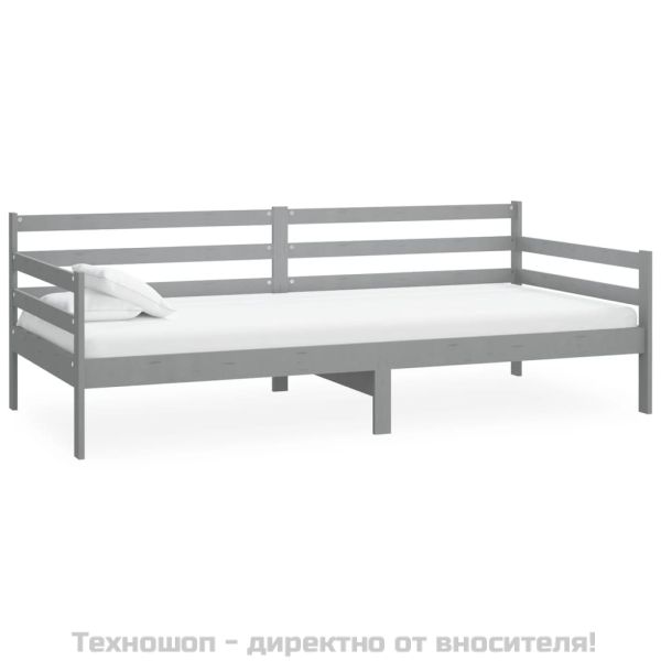 Дневно легло без матрак, сив, борово дърво масив, 90x200 см