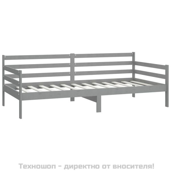 Дневно легло без матрак, сив, борово дърво масив, 90x200 см