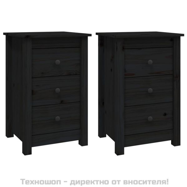 Нощни шкафчета, 2 бр, черни, 40x35x61,5 см, борово дърво масив