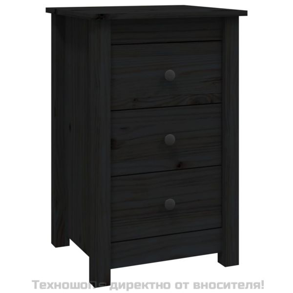 Нощни шкафчета, 2 бр, черни, 40x35x61,5 см, борово дърво масив