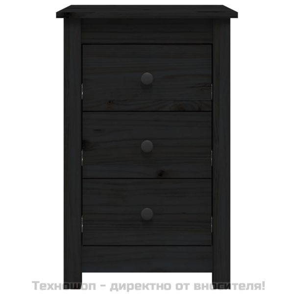 Нощни шкафчета, 2 бр, черни, 40x35x61,5 см, борово дърво масив